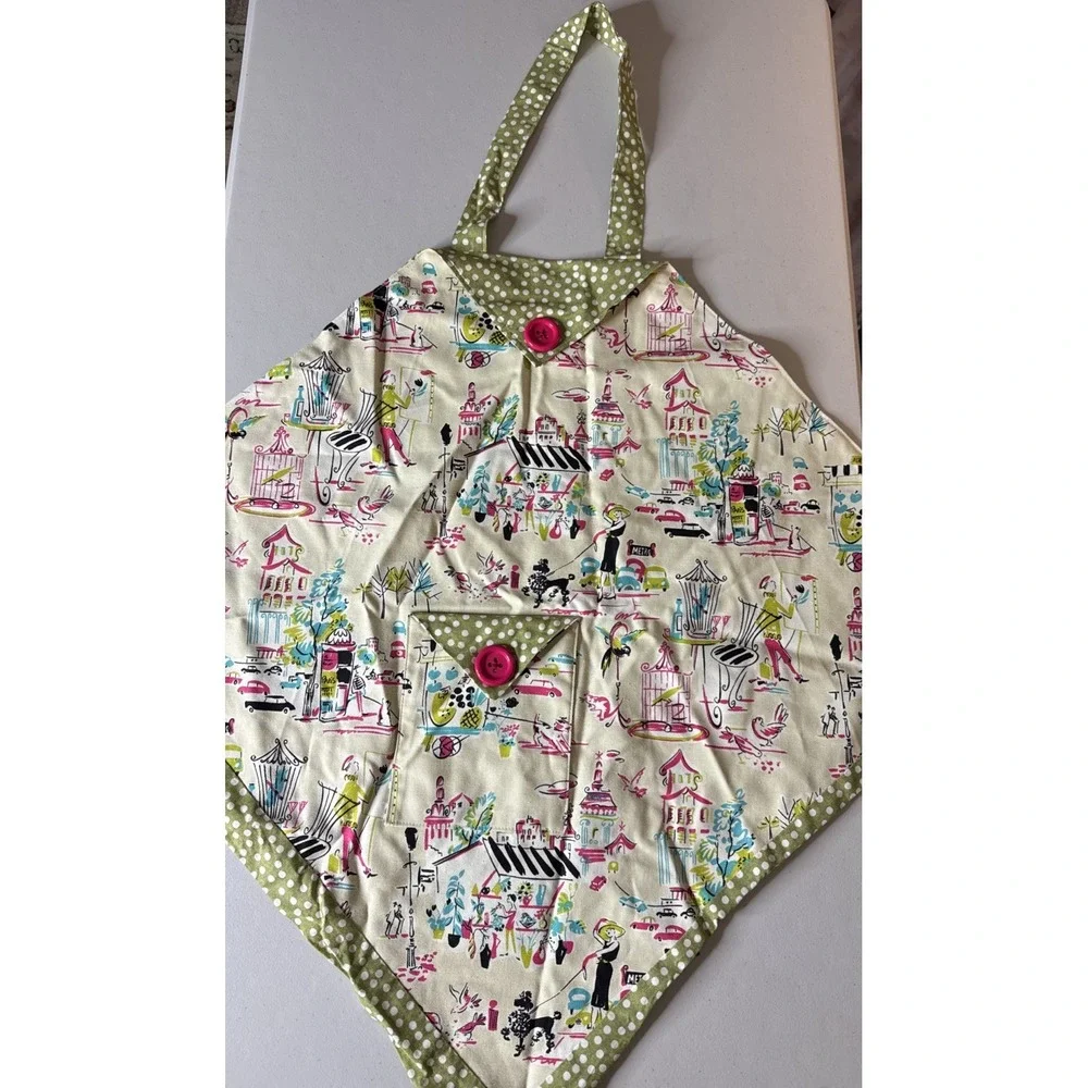VTG  Print Parisian Homemade Apron Reversible Artist Smock Polka Dot Reversible